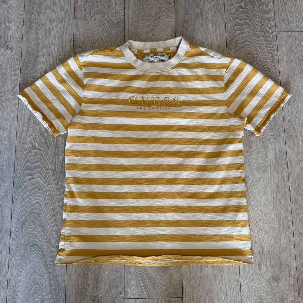 Vintage Guess Originals Shirt Men Size Medium Striped Yellow Gold White
